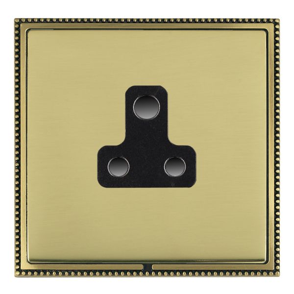 Linea-Perlina CFX Antique Brass Frame/Polished Brass Front 1 gang 5A Unswitched Socket Black