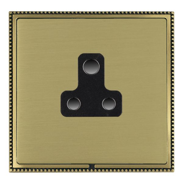 Linea-Perlina CFX Antique Brass Frame/Satin Brass Front 1 gang 5A Unswitched Socket Black