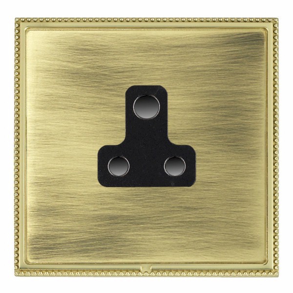 Linea-Perlina CFX Polished Brass Frame/Antique Brass Front 1 gang 5A Unswitched Socket Black