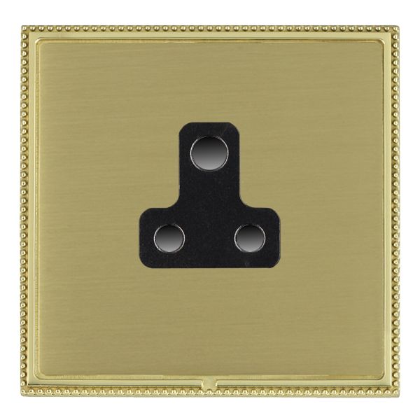 Linea-Perlina CFX Polished Brass Frame/Satin Brass Front 1 gang 5A Unswitched Socket Black