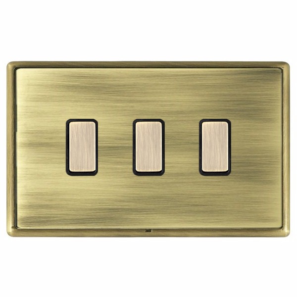 Linea-Rondo CFX Antique Brass Frame/Antique Brass Front 3x250W/210VA Resistive/Inductive Trailing Edge Touch Master Multi-Way Dimmers Antique Brass/Black