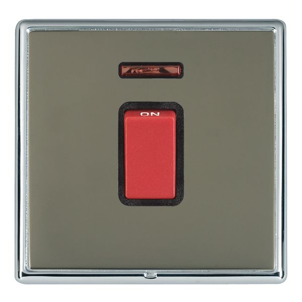 Linea-Rondo CFX Bright Chrome Frame/Black Nickel Front 1 gang 45A Double Pole Rocker and Neon Red/Black