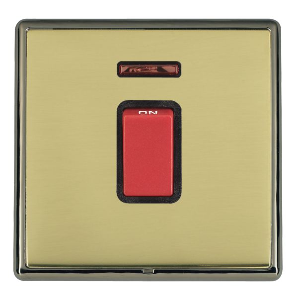 Linea-Rondo CFX Black Nickel Frame/Polished Brass Front 1 gang 45A Double Pole Rocker and Neon Red/Black