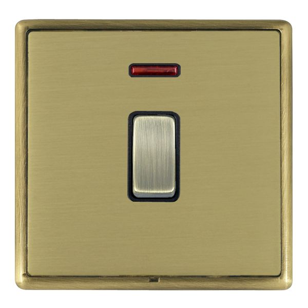 Linea-Rondo CFX Antique Brass Frame/Satin Brass Front 1 gang 20AX Double Pole Rocker and Neon Antique Brass/Black