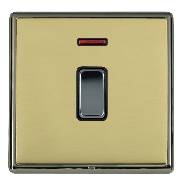 Linea-Rondo CFX Black Nickel Frame/Polished Brass Front 1 gang 20AX Double Pole Rocker and Neon Black Nickel/Black