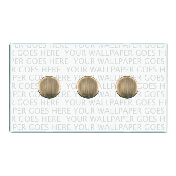 Perception CFX Clear 3 gang 250W LED 2 Way Push On/Off Rotary Dimmer Antique Brass Minimum Load = 5W(LED) Maximum Load = 250W(LED) Trailing Edge / 150W(LED) Leading Edge per gang