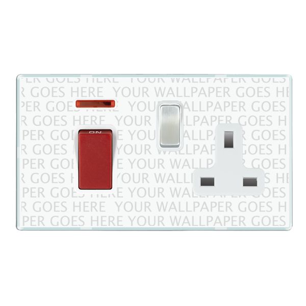 Perception CFX Clear 45A Double Pole Rocker + Neon + 13A Switched Socket Red+Satin Chrome/White