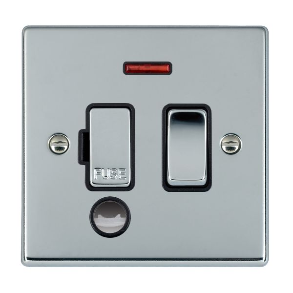 Hartland Bright Chrome 1 gang 13A Double Pole Fused Spur and Neon and Cable Outlet Bright Chrome/Black