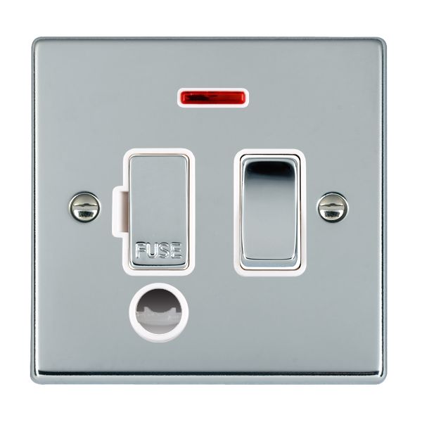 Hartland Bright Chrome 1 gang 13A Double Pole Fused Spur and Neon and Cable Outlet Bright Chrome/White