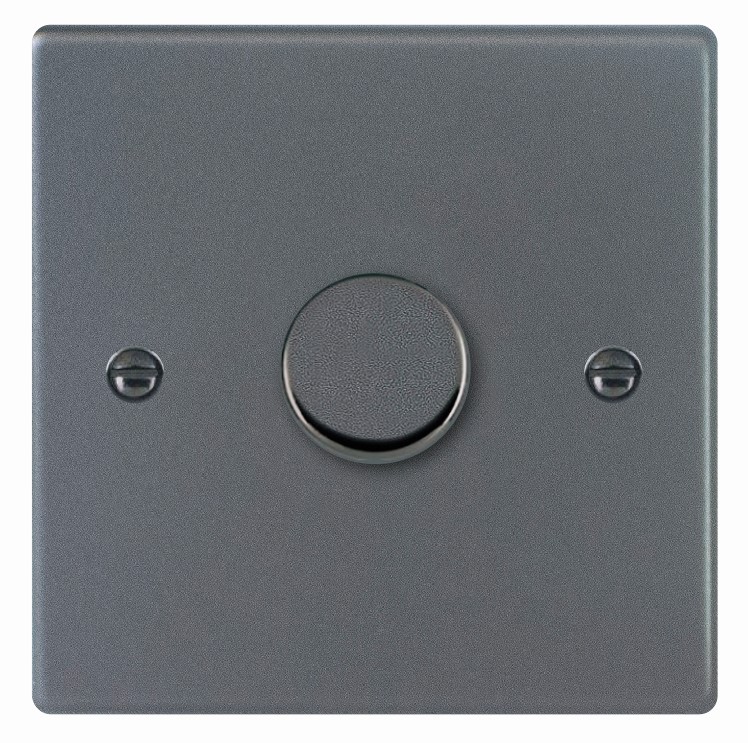 Hartland Anthra Gray 1 gang 100W LED 2 Way Push On/Off Rotary Dimmer Anthra Gray