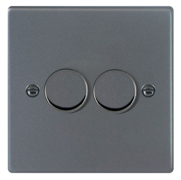 Sheer Anthra Gray 2 gang 250W LED 2 Way Push On/Off Rotary Dimmer Anthra Gray Minimum Load = 5W(LED) Maximum Load = 250W(LED) Trailing Edge / 150W(LED) Leading Edge