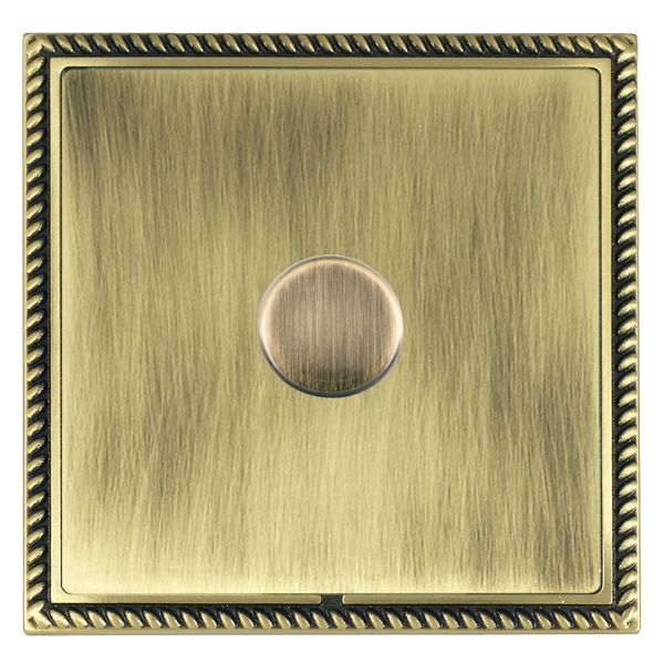 Linea-Georgian CFX Antique Brass Frame/Antique Brass Front 1 gang 250W LED 2 Way Push On/Off Rotary Dimmer Antique Brass