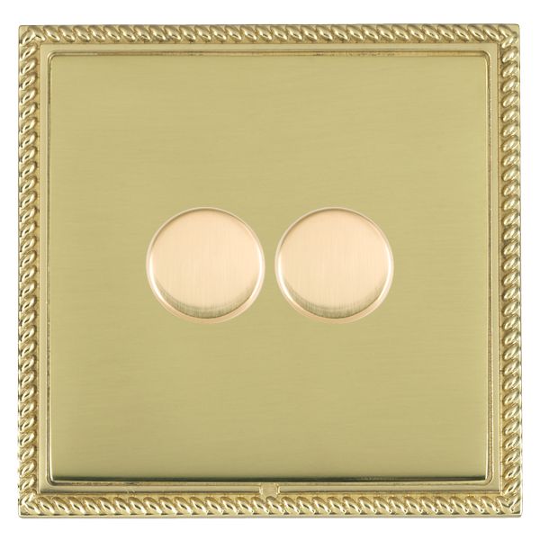 Linea-Georgian CFX Polished Brass Frame/Polished Brass Front 2 gang 250W LED 2 Way Push On/Off Rotary Dimmer Polished Brass