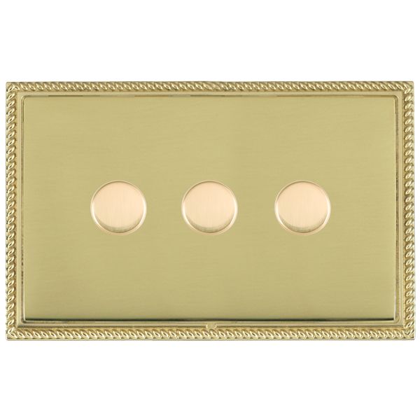 Linea-Georgian CFX Polished Brass Frame/Polished Brass Front 3 gang 250W LED 2 Way Push On/Off Rotary Dimmer Polished Brass