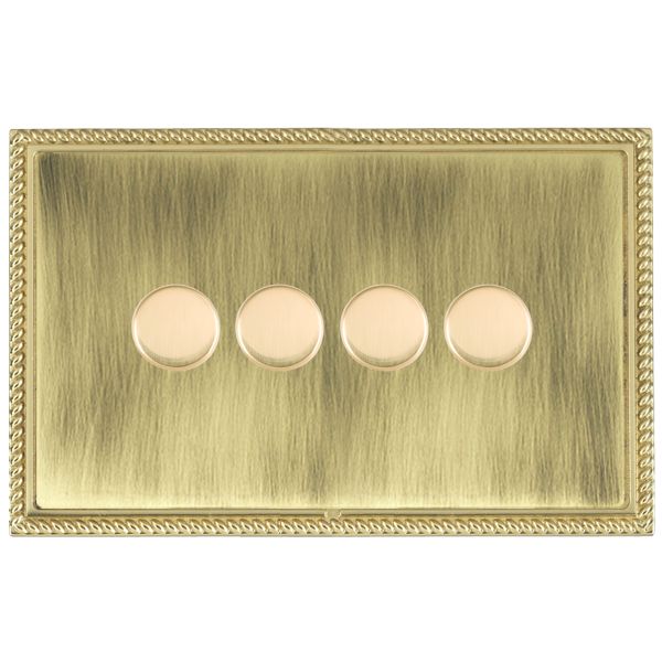 Linea-Georgian CFX Polished Brass Frame/Antique Brass Front 4 gang 250W LED 2 Way Push On/Off Rotary Dimmer Polished Brass