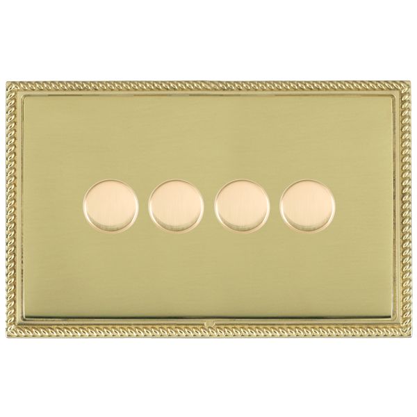 Linea-Georgian CFX Polished Brass Frame/Polished Brass Front 4 gang 250W LED 2 Way Push On/Off Rotary Dimmer Polished Brass