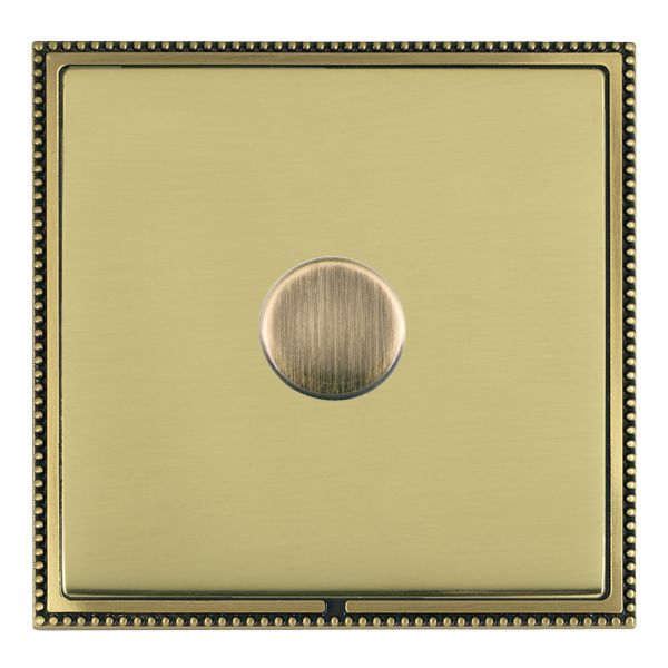 Linea-Perlina CFX Antique Brass Frame/Polished Brass Front 1 gang 250W LED 2 Way Push On/Off Rotary Dimmer Antique Brass