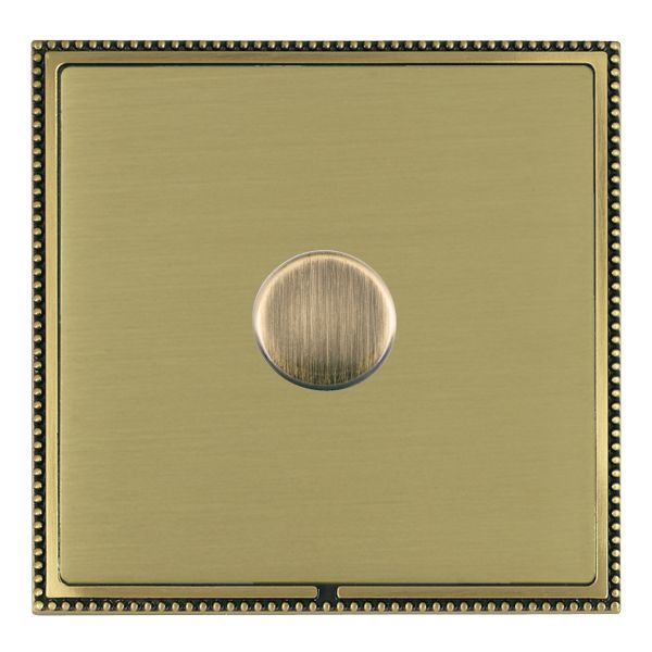 Linea-Perlina CFX Antique Brass Frame/Satin Brass Front 1 gang 250W LED 2 Way Push On/Off Rotary Dimmer Antique Brass
