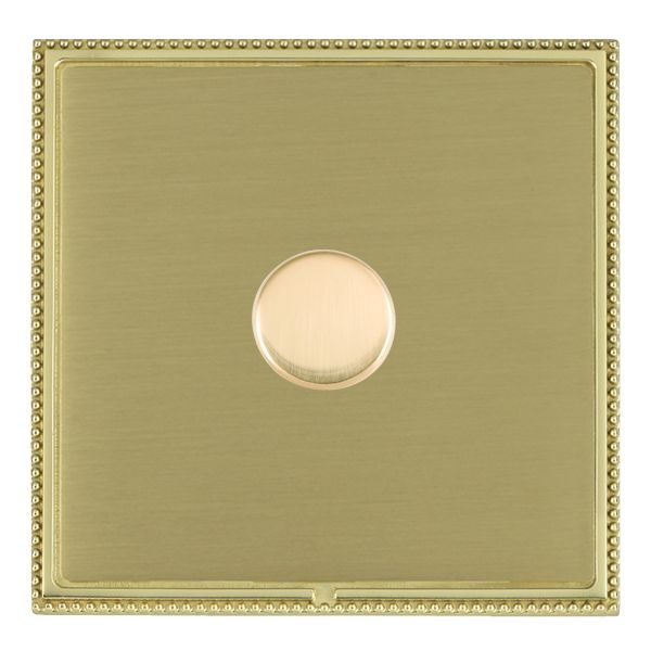 Linea-Perlina CFX Polished Brass Frame/Satin Brass Front 1 gang 250W LED 2 Way Push On/Off Rotary Dimmer Polished Brass