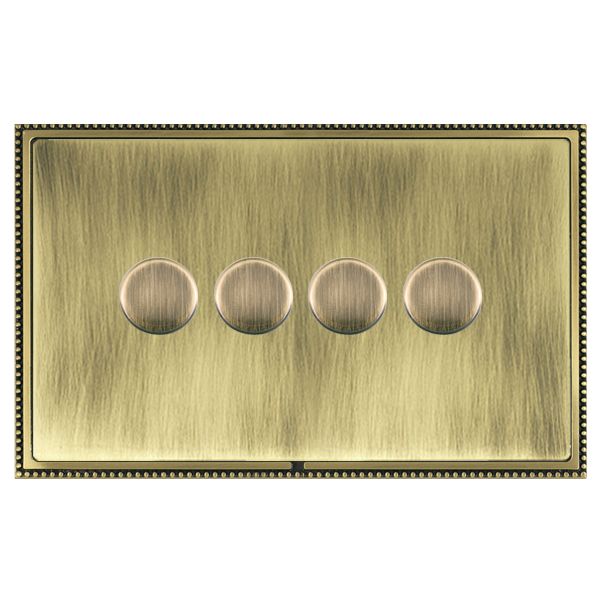 Linea-Perlina CFX Antique Brass Frame/Antique Brass Front 4 gang 250W LED 2 Way Push On/Off Rotary Dimmer Antique Brass